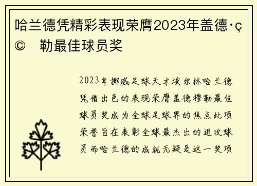 哈兰德凭精彩表现荣膺2023年盖德·穆勒最佳球员奖